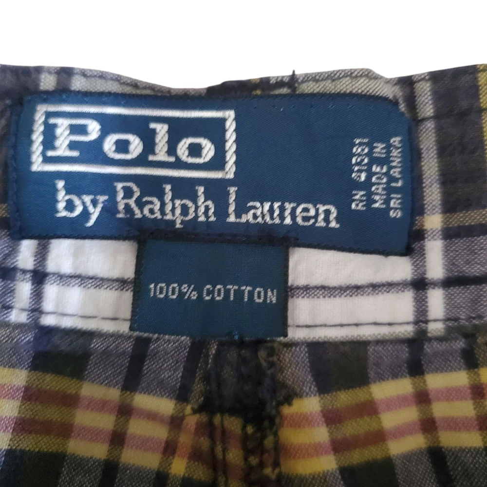 POLO RALPH LAUREN Y2K Vintage‎ Preppy Mandras Plaid Cargo Shorts Men's Size 35